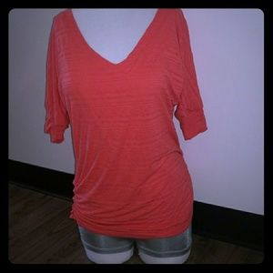 OLIVIA MOON CORAL ORANGE SHORT SLEEVE SHIRT LARGE